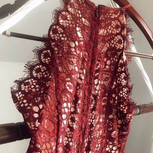 Formal Maroon High Neck Lace Dress